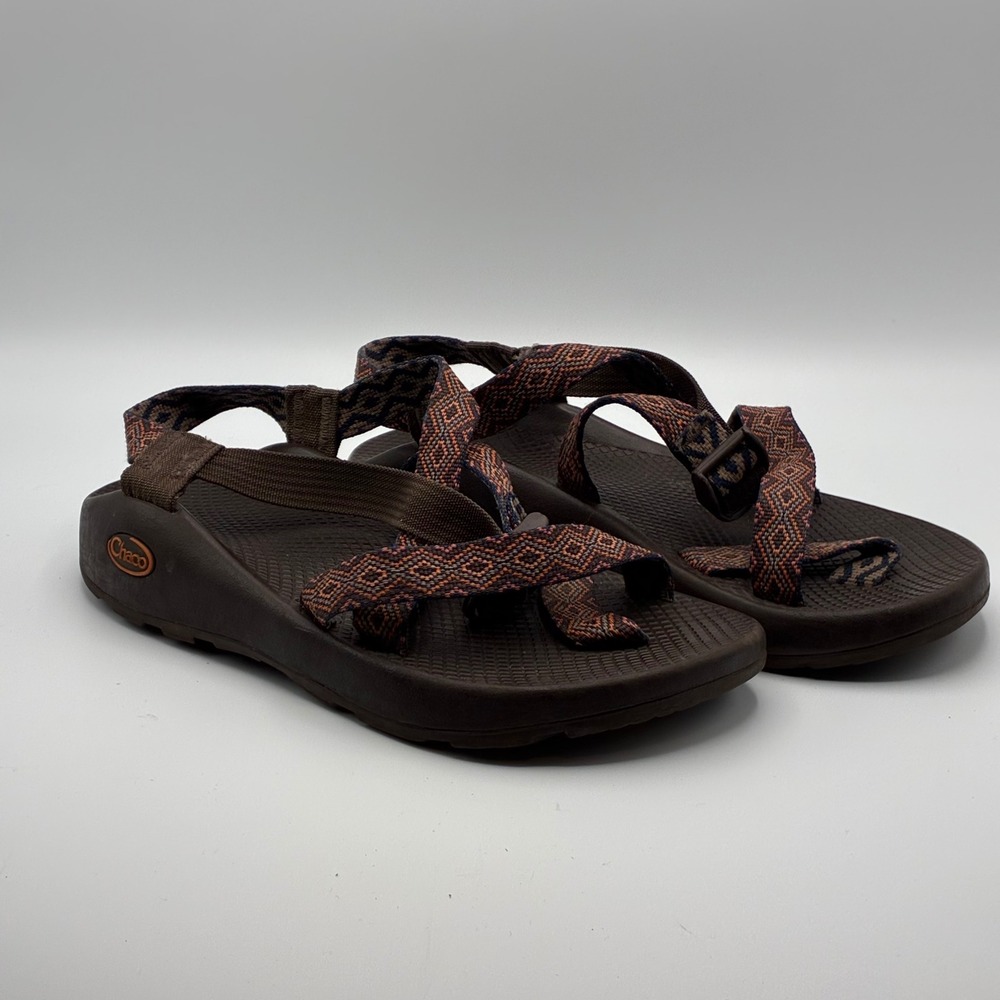 Chaco Z/Cloud 2 Sandals Mens 7 Brown Geometric Straps Toe Loop Hiking Shoes